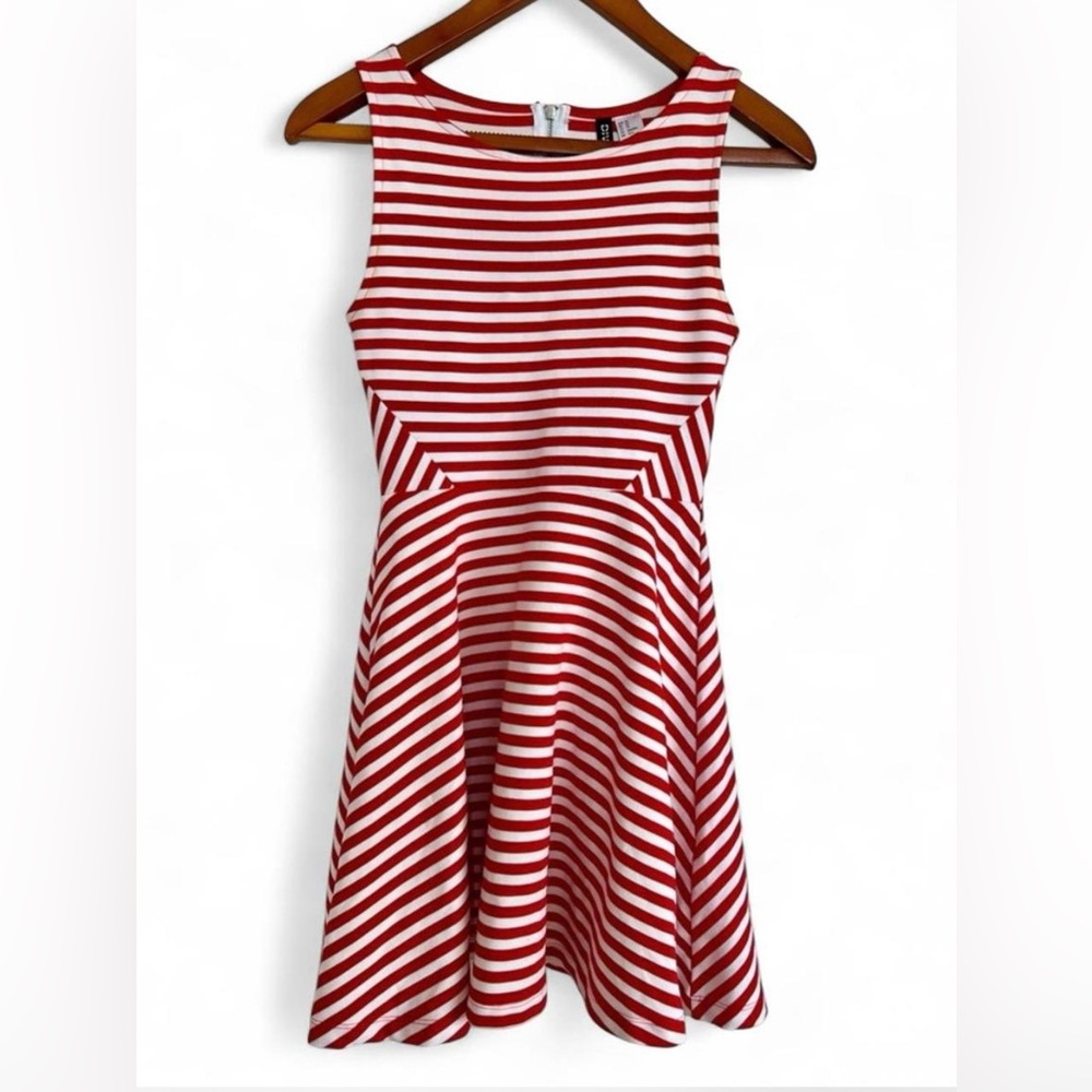 H&M Divided Collection - Red and White Striped Sleeveless Fit & Flare Dress (XS)